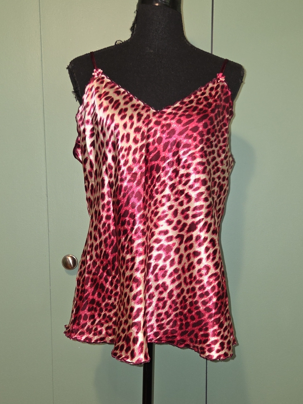 Vintage Bed Of Roses Pink Leopard Print Lingerie Tank Size Large